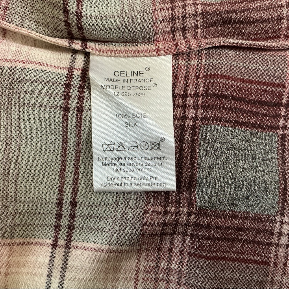 Vintage Celine Burgundy and Cream Plaid Midi Shirt Dress Sz 42 - Picture 9 of 9